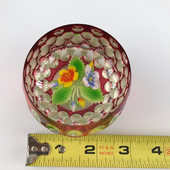 Perthshire 1994G Overlay Bouquet Lampwork Flower Geometric Faceting Paperweight - Picture 8 of 16
